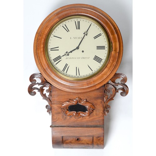 562 - A Victorian mahogany eight day trunk dial clock, L Yeatley Burton-on-Trent, the twin fusee movement ... 