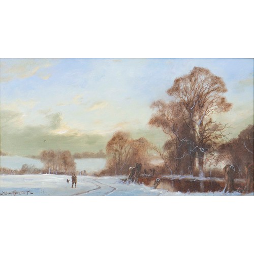 714 - John Trickett (1953 - ) - Sportsman on a Winter's Day, signed, oil on canvas, 24 x 44cm... 