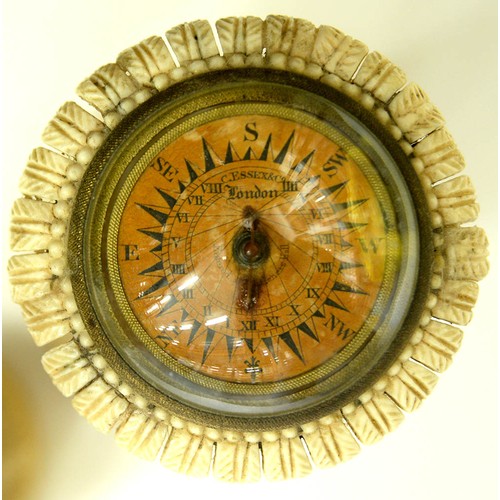 362 - A Victorian turned ivory pillar compass, the floating card rose inscribed C Essex & Co London en... 