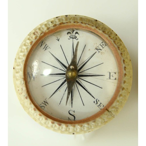 362 - A Victorian turned ivory pillar compass, the floating card rose inscribed C Essex & Co London en... 