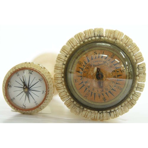 362 - A Victorian turned ivory pillar compass, the floating card rose inscribed C Essex & Co London en... 