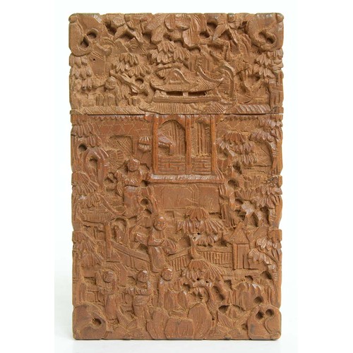 375 - A Chinese carved sandalwood card case and cover, mid 19th c, 11cm