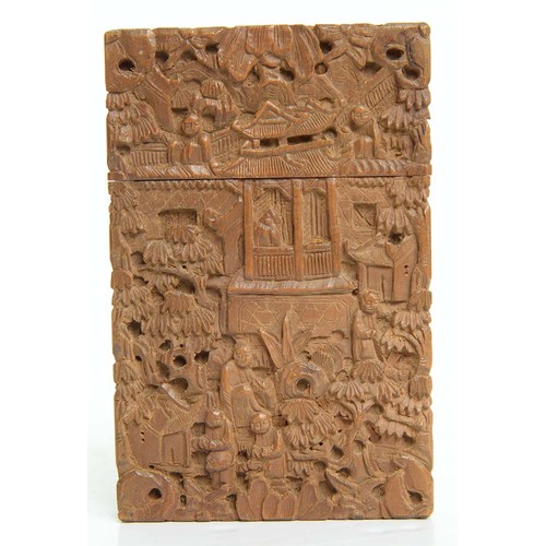 375 - A Chinese carved sandalwood card case and cover, mid 19th c, 11cm