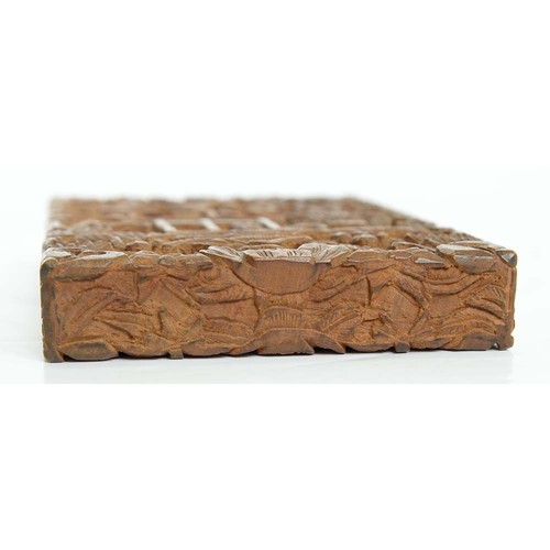 375 - A Chinese carved sandalwood card case and cover, mid 19th c, 11cm