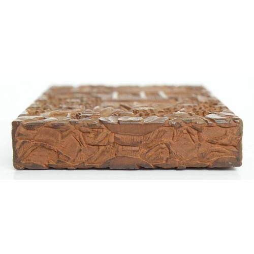 375 - A Chinese carved sandalwood card case and cover, mid 19th c, 11cm