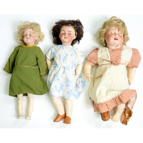 507 - An SFBJ bisque headed character doll and two Armand Marseille bisque headed character dolls, early 2... 