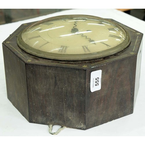 555 - A Victorian brass inlaid octagonal rosewood wall timepiece,  the slightly convex painted dial with s... 