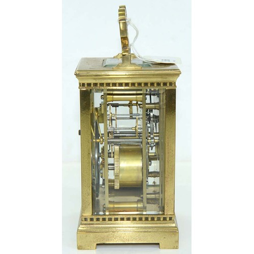 556 - A French brass carriage clock, early 20th c, Collingwood & Sons, with primrose enamel dial and g... 