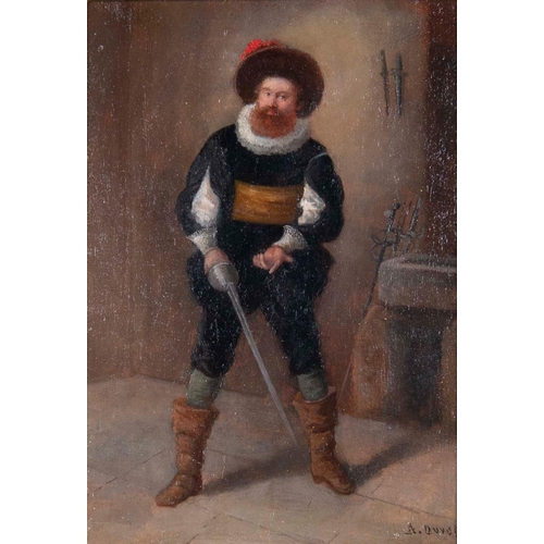 1124 - Alix Duval (b.1848) - A Cavalier, signed, oil on panel, 17 x 11.6cm