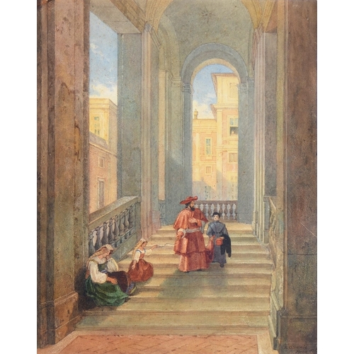 1125 - Arthur Glennie RWS (1803-1890) - A Cardinal and Devotees on the Steps of a Church, signed, dated '83... 