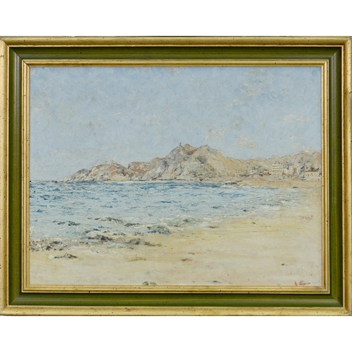 1127 - British School, 20th c - The Spanish Coast, signed N [K] Eyre, oil on hardboard, 44 x 59cm... 