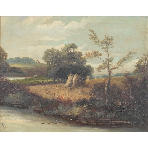 1133 - English School, late 19th c - Landscape with Figures, signed with a monogram (P L), oil on canvas, 3... 