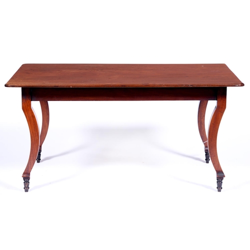 1270 - A Northern European mahogany table, 19th c, the oblong top with chamfered edge and rounded corners, ... 