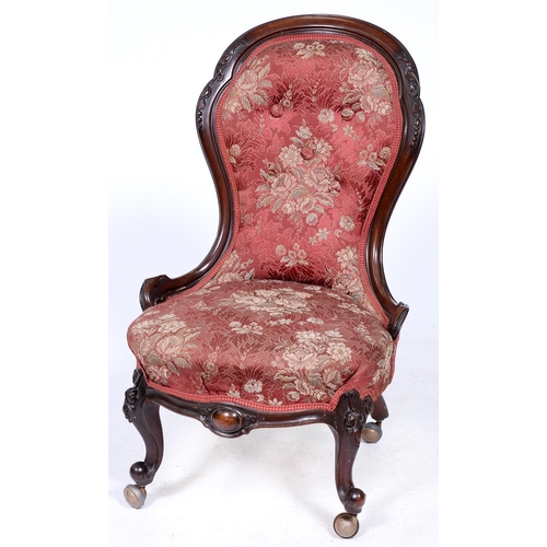 1272 - A Victorian carved walnut nursing chair,  later  castors, seat height 38cm