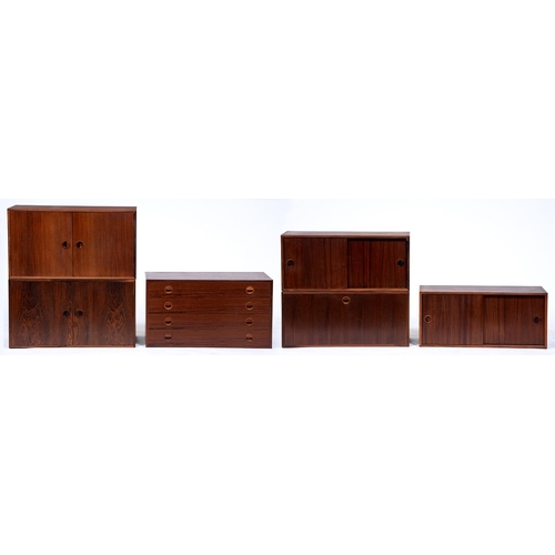 1392 - A set of six rosewood modular wall units, 1960's-early c1970's (pre-convention), three 50cm h; 40 x ... 