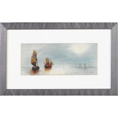 1137 - M Goodman (Fl. early 20th c) - Fisherfolk on the Shore at Low Tide, signed and dated 1909, watercolo... 