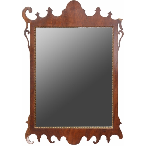 1138 - A walnut fretted frame mirror, late 19th c, 83cm h, a portrait drawing of Edward E Lawson (b.1894) b... 