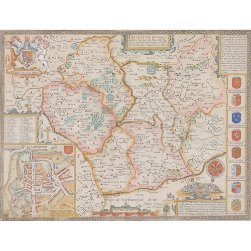 1143 - John Speed - Nottinghamshire, double page engraved map, 1676 or later, hand coloured, 42 x 54.5cm an... 