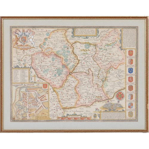 1143 - John Speed - Nottinghamshire, double page engraved map, 1676 or later, hand coloured, 42 x 54.5cm an... 