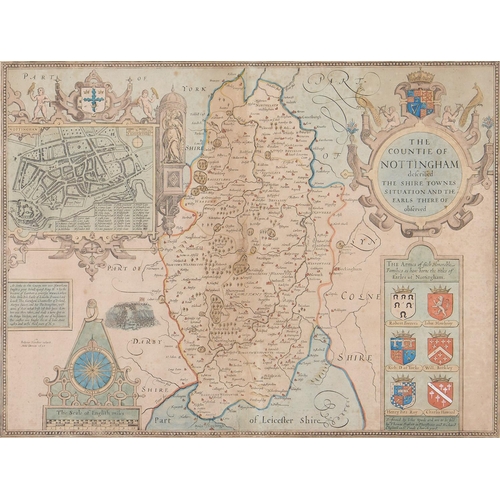 1143 - John Speed - Nottinghamshire, double page engraved map, 1676 or later, hand coloured, 42 x 54.5cm an... 