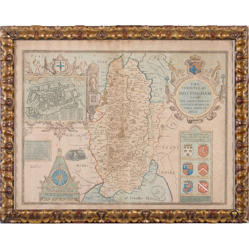 1143 - John Speed - Nottinghamshire, double page engraved map, 1676 or later, hand coloured, 42 x 54.5cm an... 