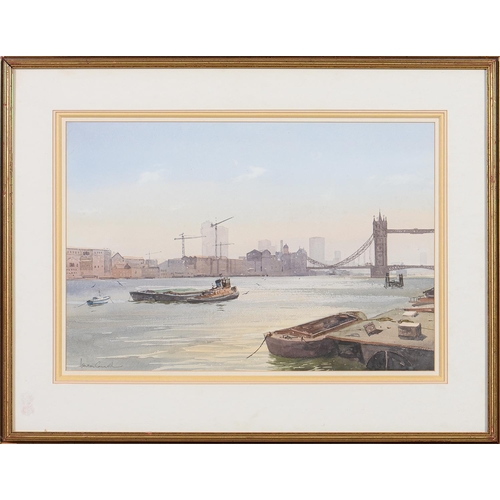 1145 - Ashton Cannell RSMA (1927-1994) - Tower Bridge, signed, watercolour, 34 x 50.5cm and a typically ris... 