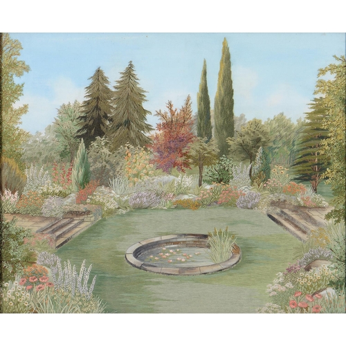 1148 - An embroidered silk and wool picture of a garden, 49 x 60cm and two others, smaller (3)... 