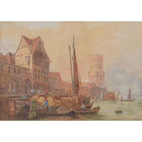 1152 - K E Booth (early 20th c) - Spreading the Net, signed and inscribed, watercolour, 33 x 51cm and E Lew... 