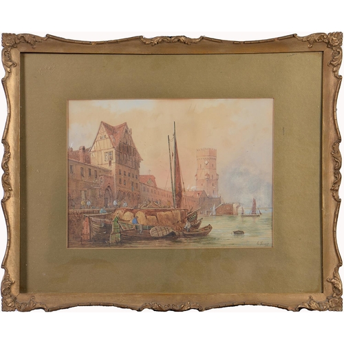 1152 - K E Booth (early 20th c) - Spreading the Net, signed and inscribed, watercolour, 33 x 51cm and E Lew... 