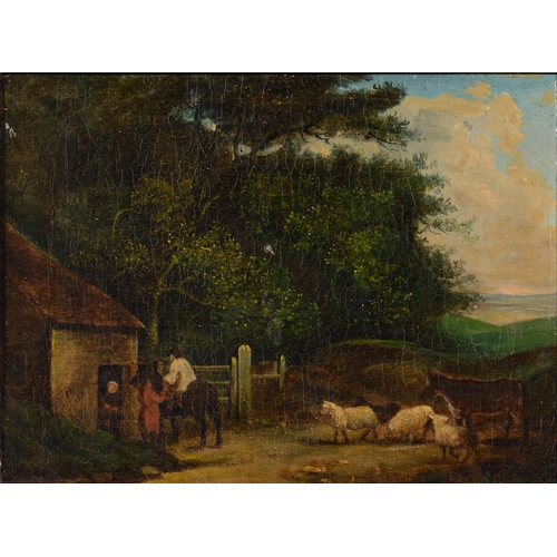 1158 - British School, 19th century -  Man on a Pony and other Figures at the Edge of a Wood, oil on c... 