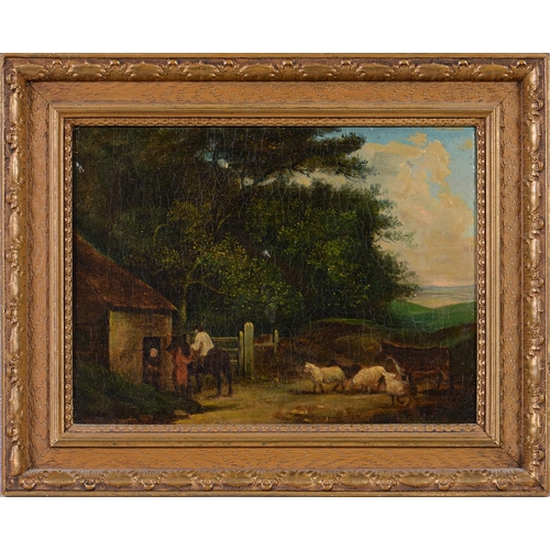 1158 - British School, 19th century -  Man on a Pony and other Figures at the Edge of a Wood, oil on c... 