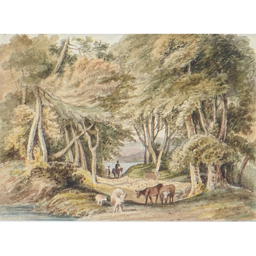 1161 - Robert Hills OWS (1769-1844) - Figures and Livestock in a Rickyard; Scene in a Wood with a Distant L... 