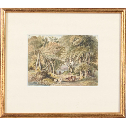 1161 - Robert Hills OWS (1769-1844) - Figures and Livestock in a Rickyard; Scene in a Wood with a Distant L... 