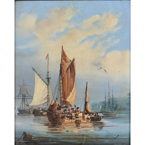 1165 - Dutch School - Shipping Becalmed, oil on panel, 19.5 x 15.5cm