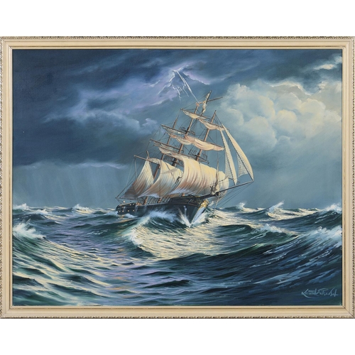 1174 - Keith English (1935-2016) - A Storm at Sea, signed, oil on canvas, 75 x 100cm