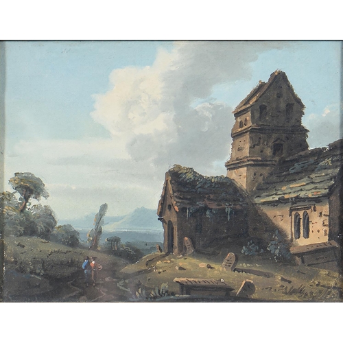 1178 - Attributed to Thomas Walmsley (1763-1806) - Figures by a Church in a Hilly Landscape, watercolour an... 