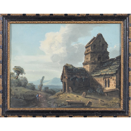 1178 - Attributed to Thomas Walmsley (1763-1806) - Figures by a Church in a Hilly Landscape, watercolour an... 