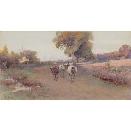 1186 - Henry Sikes RBA (1855-1921) - Bringing Home the Cows, signed, watercolour, 19.5 x 37cmProvenance: Tr... 