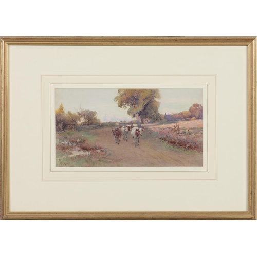 1186 - Henry Sikes RBA (1855-1921) - Bringing Home the Cows, signed, watercolour, 19.5 x 37cmProvenance: Tr... 