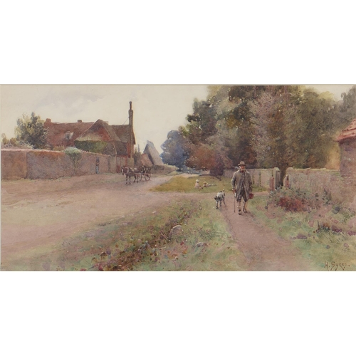 1187 - Henry Sikes RBA (1855-1921) - Street Scene in a Sussex Village, signed, watercolour, 19.5 x 36.5cmPr... 