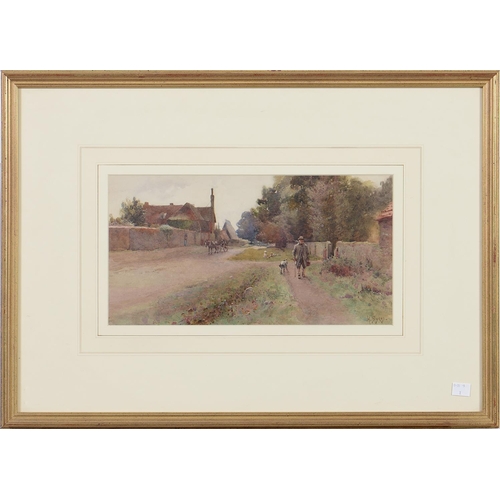 1187 - Henry Sikes RBA (1855-1921) - Street Scene in a Sussex Village, signed, watercolour, 19.5 x 36.5cmPr... 