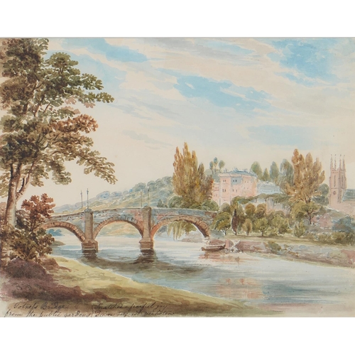 1191 - Jane Hill of Hawkstone Manor (1808-1894) - Totnes Bridge, Devon, inscribed Totnes Bridge from the pu... 