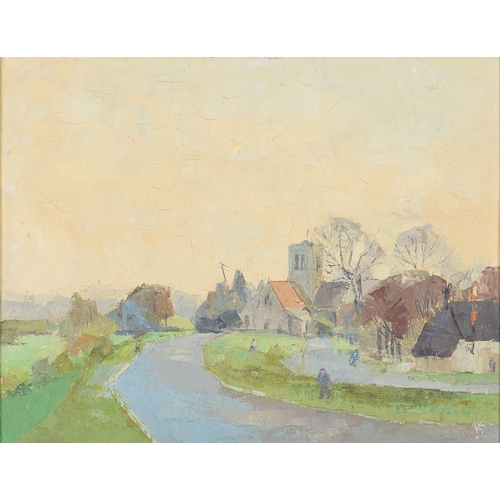 1194 - English School, 20th c - Ringwood Dorset, signed with a monogram, oil on board, 34.5 x 44.5cm... 