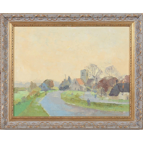 1194 - English School, 20th c - Ringwood Dorset, signed with a monogram, oil on board, 34.5 x 44.5cm... 