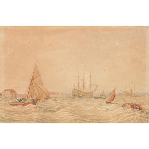 1199 - Samuel Owen (1768-1857) - Shipping off the Coast; Mariners and Shipping by a Fort; A Beached Boat by... 