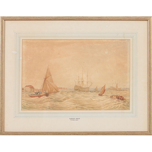 1199 - Samuel Owen (1768-1857) - Shipping off the Coast; Mariners and Shipping by a Fort; A Beached Boat by... 