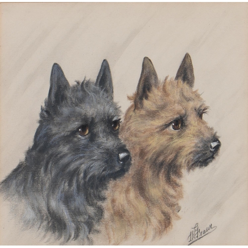 1210 - L W Fraser (20th c) - Portraits of Dogs, a set of three, all signed, pastel, 23 x 25.5cm (3)... 