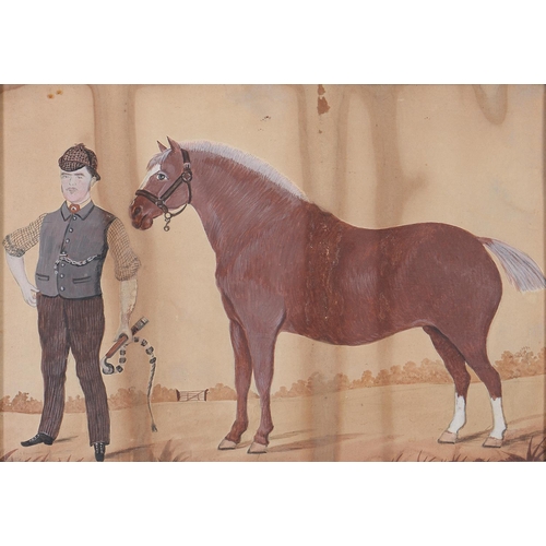 1211 - British Naive Artist (H W Standing), early 20th c - Double Portrait of a Man with a Horse, watercolo... 