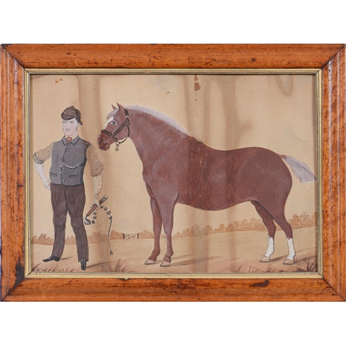 1211 - British Naive Artist (H W Standing), early 20th c - Double Portrait of a Man with a Horse, watercolo... 