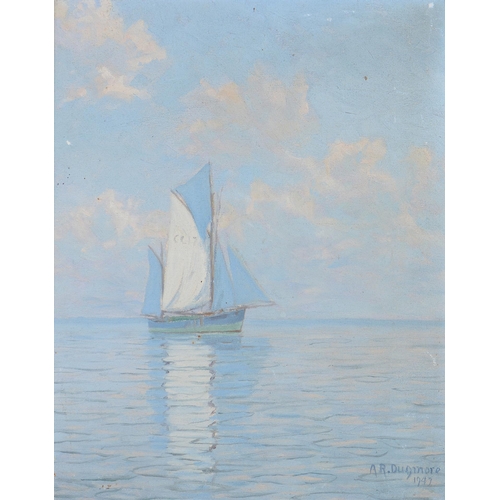 1215 - Arthur Radclyffe Dugmore (1870-1955) - Blue Sails, signed and dated 1947, oil on boad, 36 x 28.5cm... 